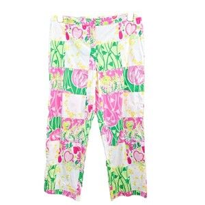 Vintage Lilly Pulitzer Women's 10 Patchwork Tapered Leg Khaki Chino Pants EUC